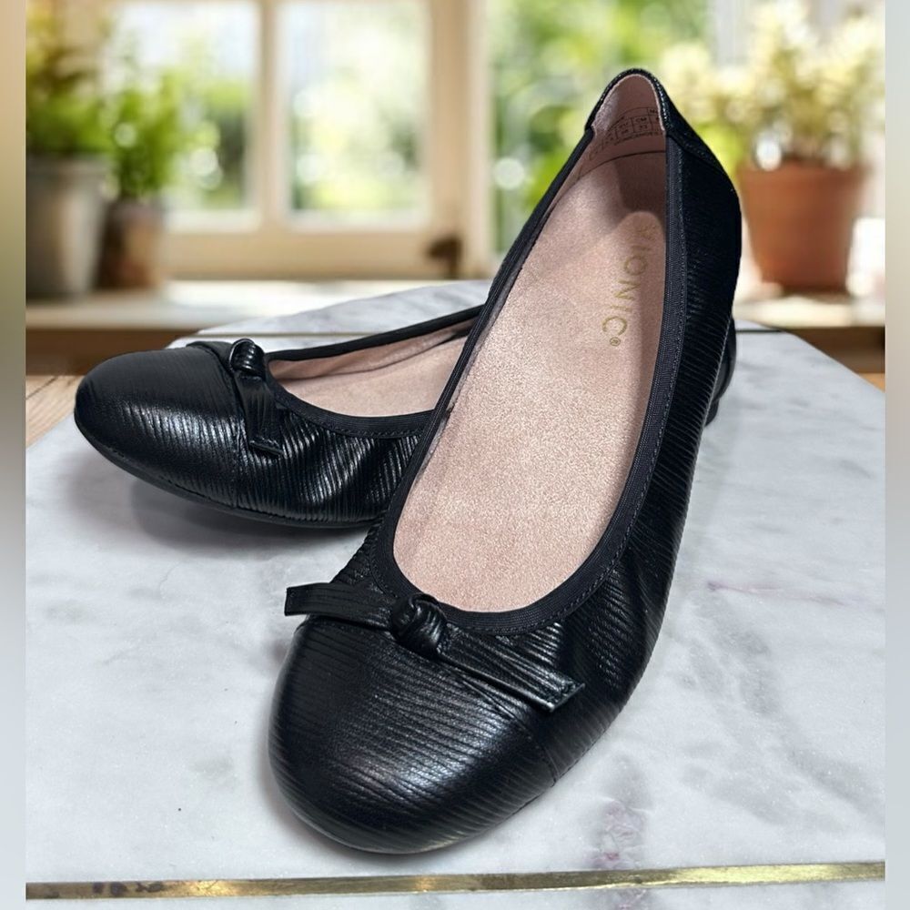 VIONIC Amorie Leather knotted vamp bow Ballet Flat Slip On Shoes Womens 6 EU 36
